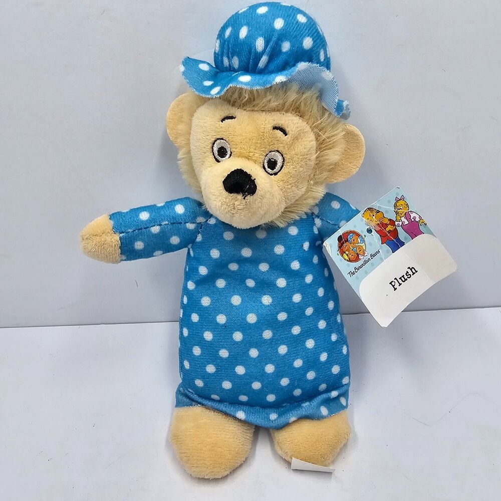 Berenstain Bears Sister Bear Plush Blue Polka Dot Nightgown Nightcap NWT Tag 9" - Picture 1 of 9
